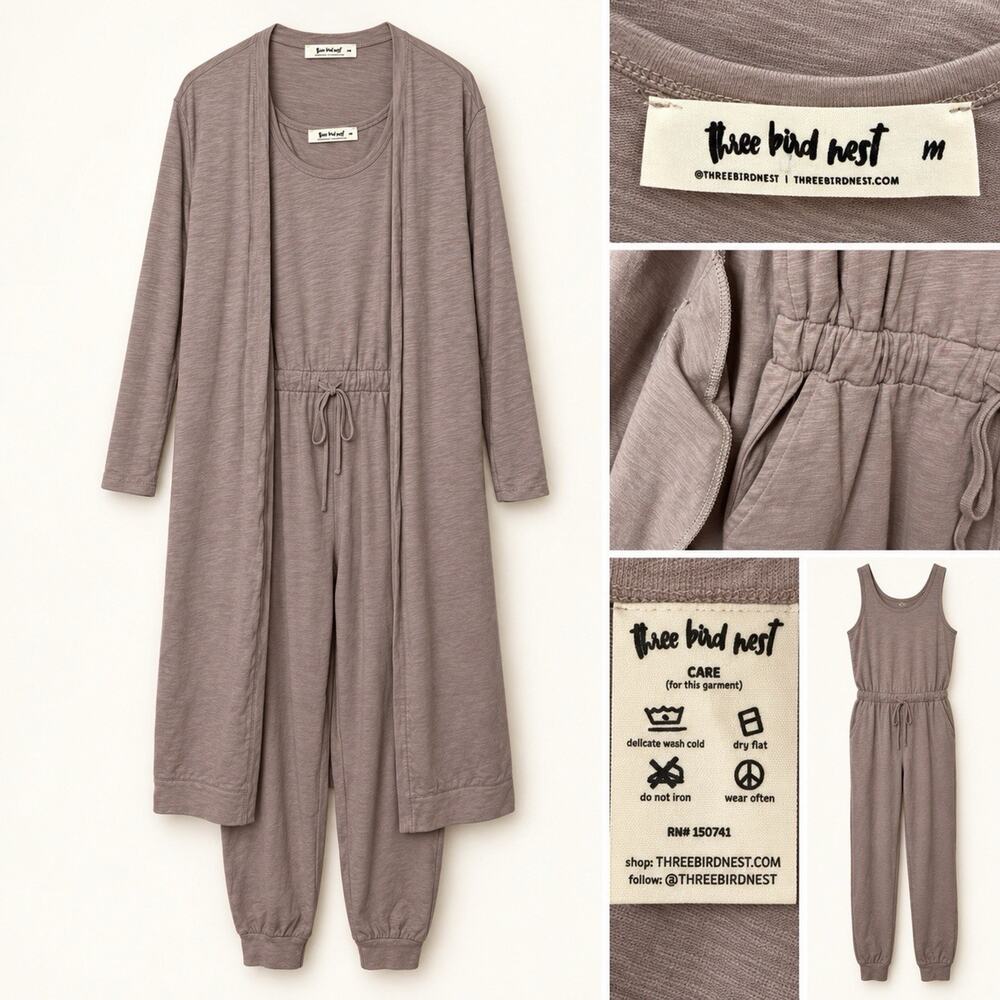 Three Bird Nest Jumpsuit & Long Cardigan Set Size M New 100% Cotton